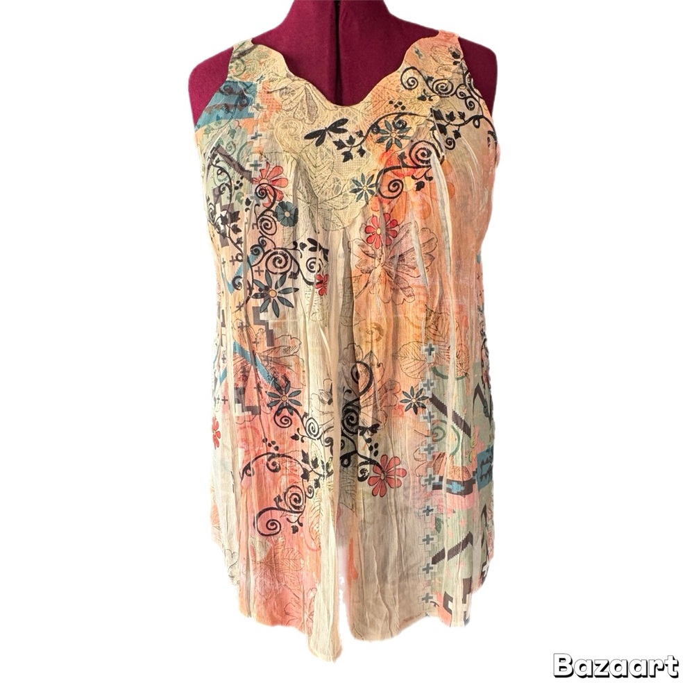 Bohemian Floral Print Sleeveless Top - Peach Multi